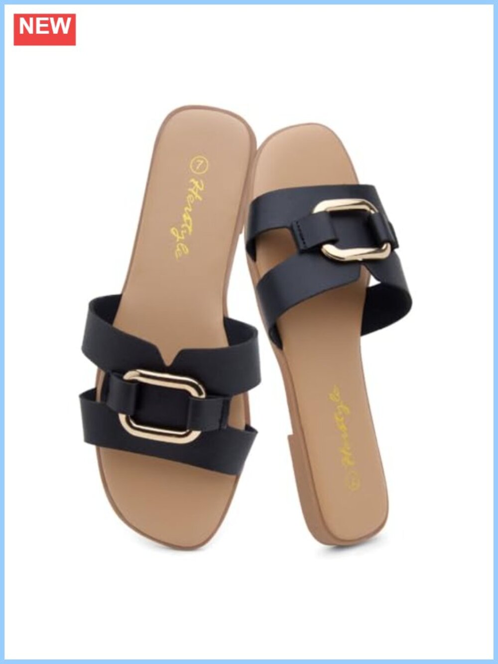 Herstyle Women's Square Open Toe Slip On Slide Sandals Memory Foam Flat
